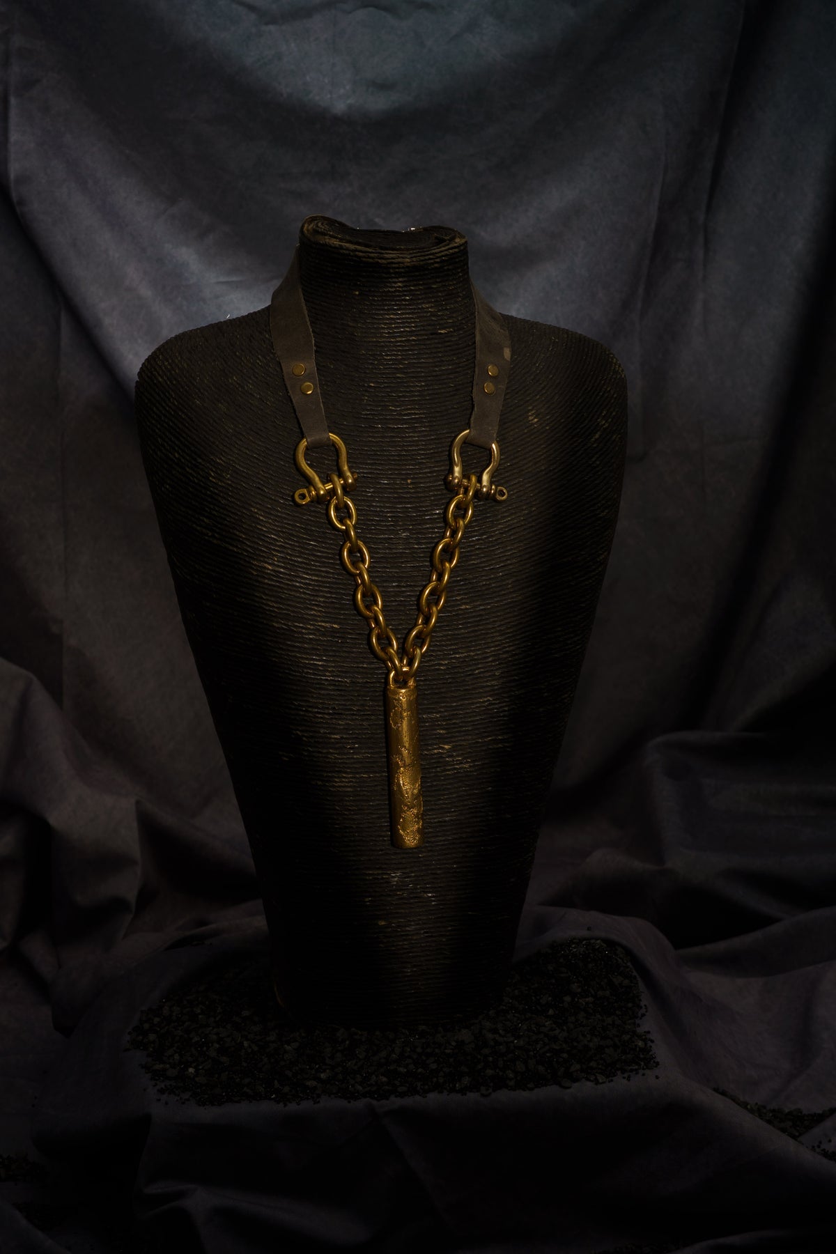 XL Tube Necklace in Recycled Brass and Leather