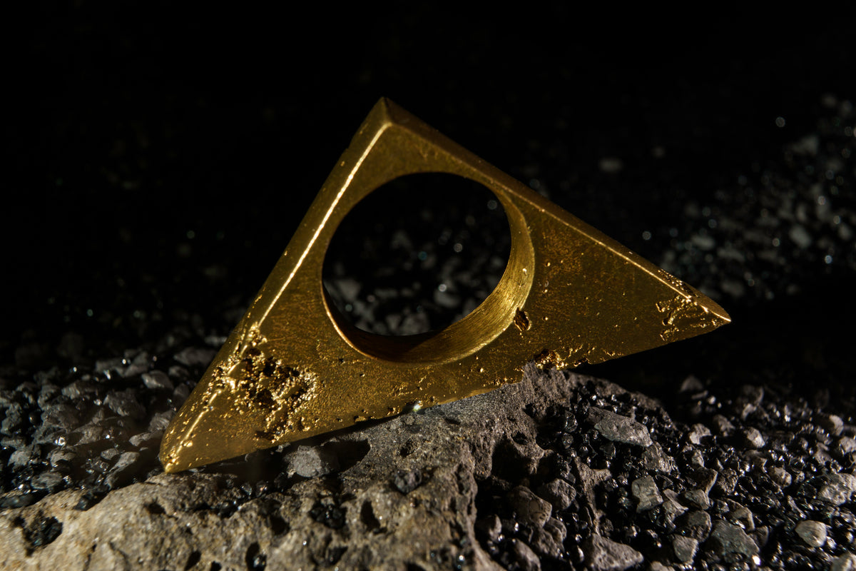 Brutalist Triangle Ring in Recycled Brass