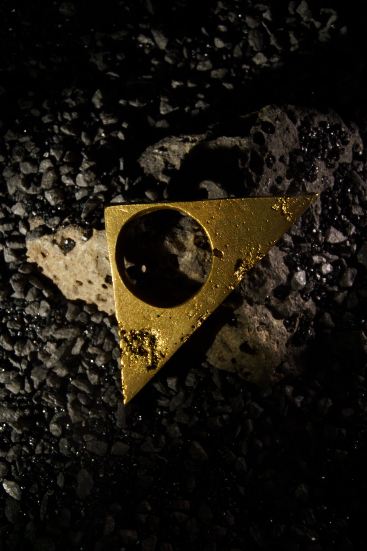 Brutalist Triangle Ring in Recycled Brass