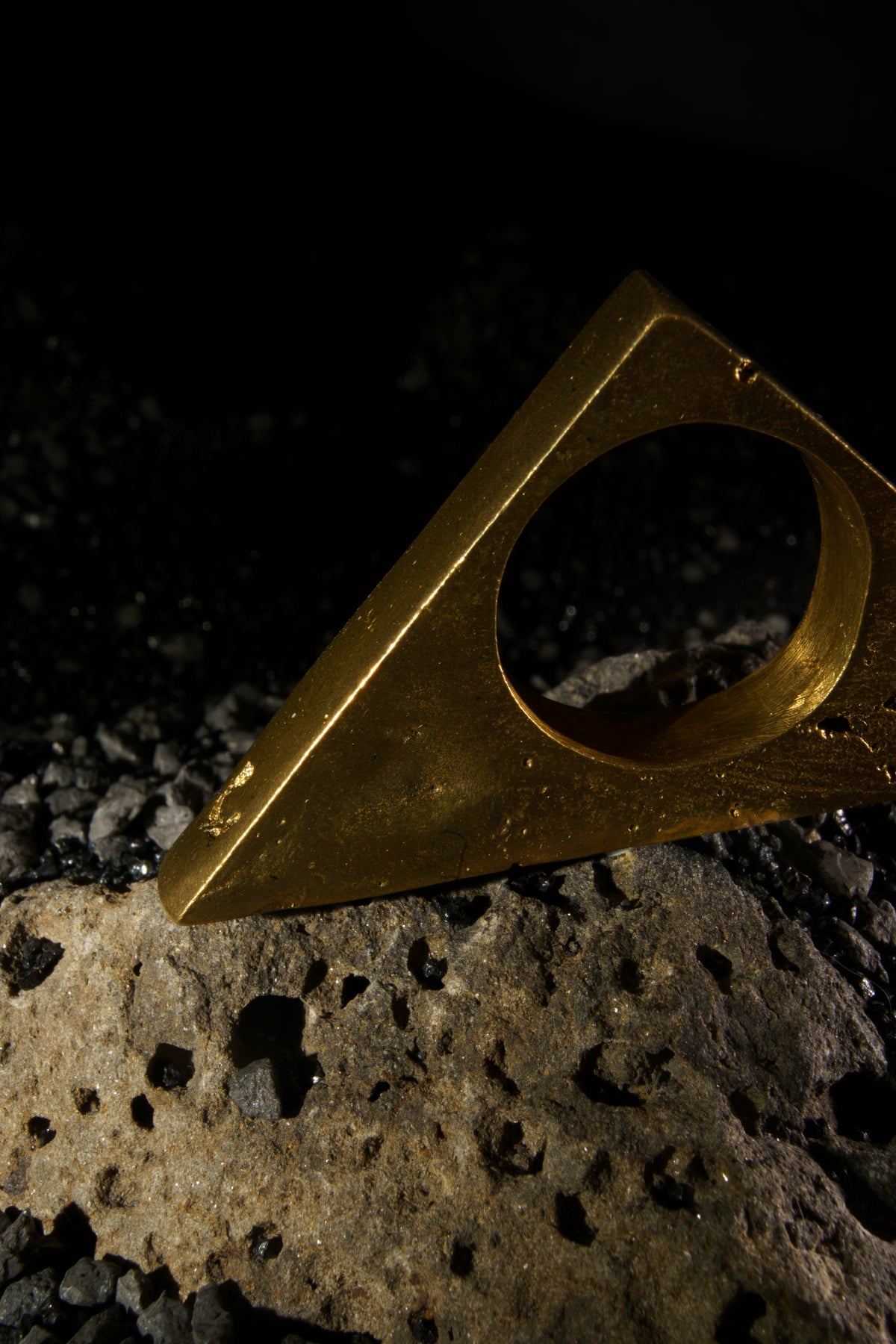 Brutalist Triangle Ring in Recycled Brass