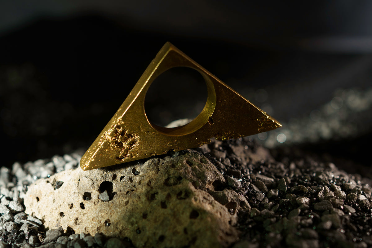 Brutalist Triangle Ring in Recycled Brass
