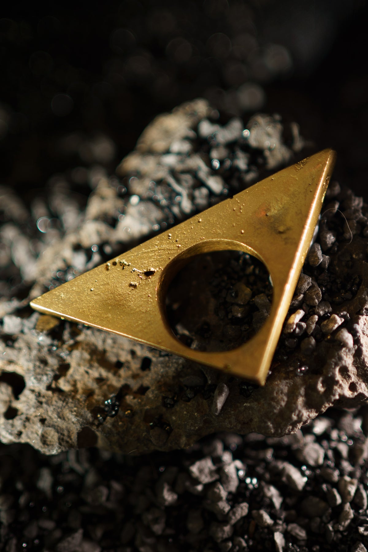 Brutalist Triangle Ring in Recycled Brass