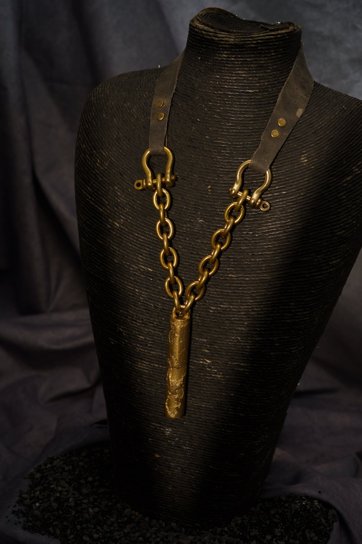 XL Tube Necklace in Recycled Brass and Leather