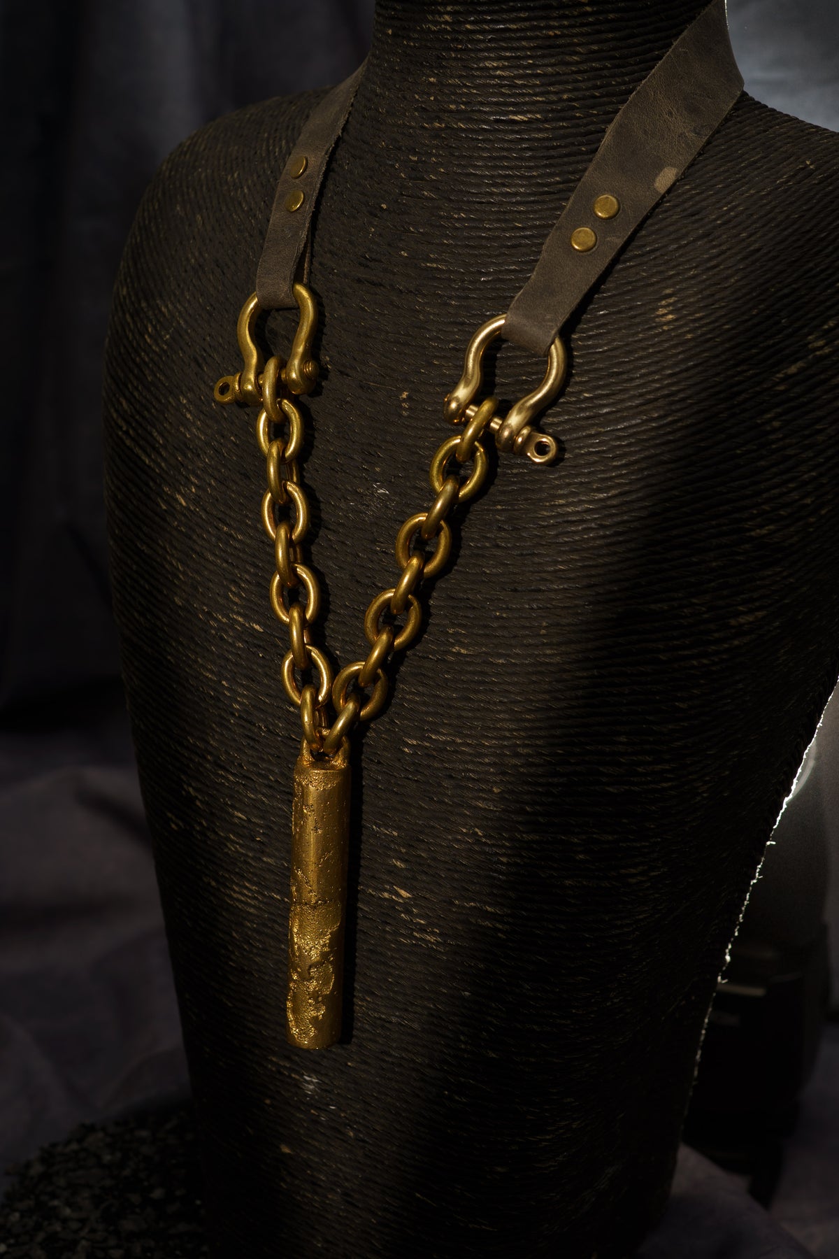 XL Tube Necklace in Recycled Brass and Leather