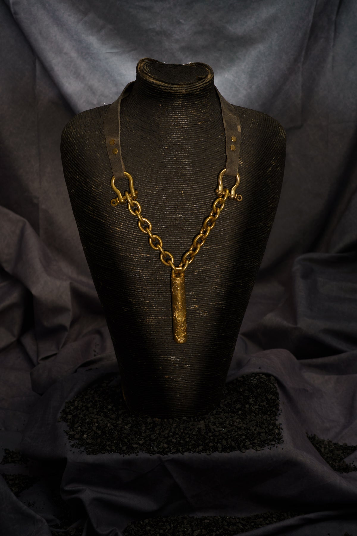 XL Tube Necklace in Recycled Brass and Leather