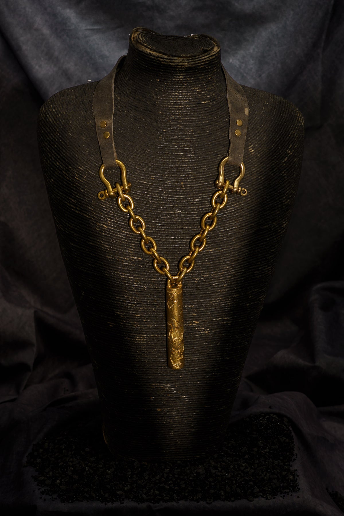 XL Tube Necklace in Recycled Brass and Leather